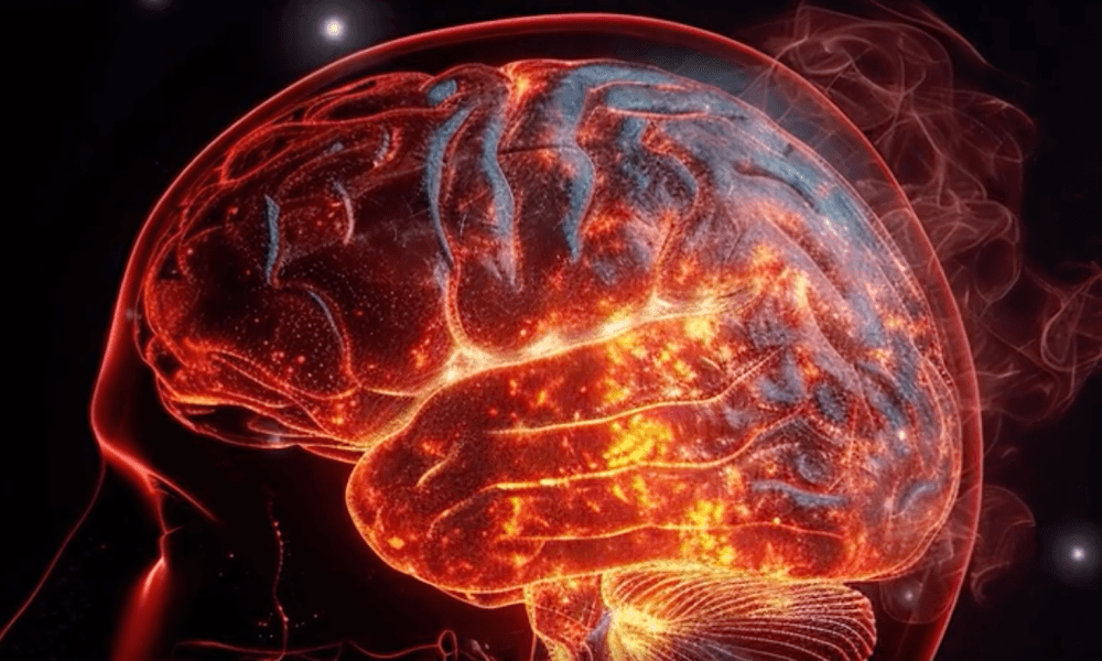 War of the mind concept image of a brain on fire